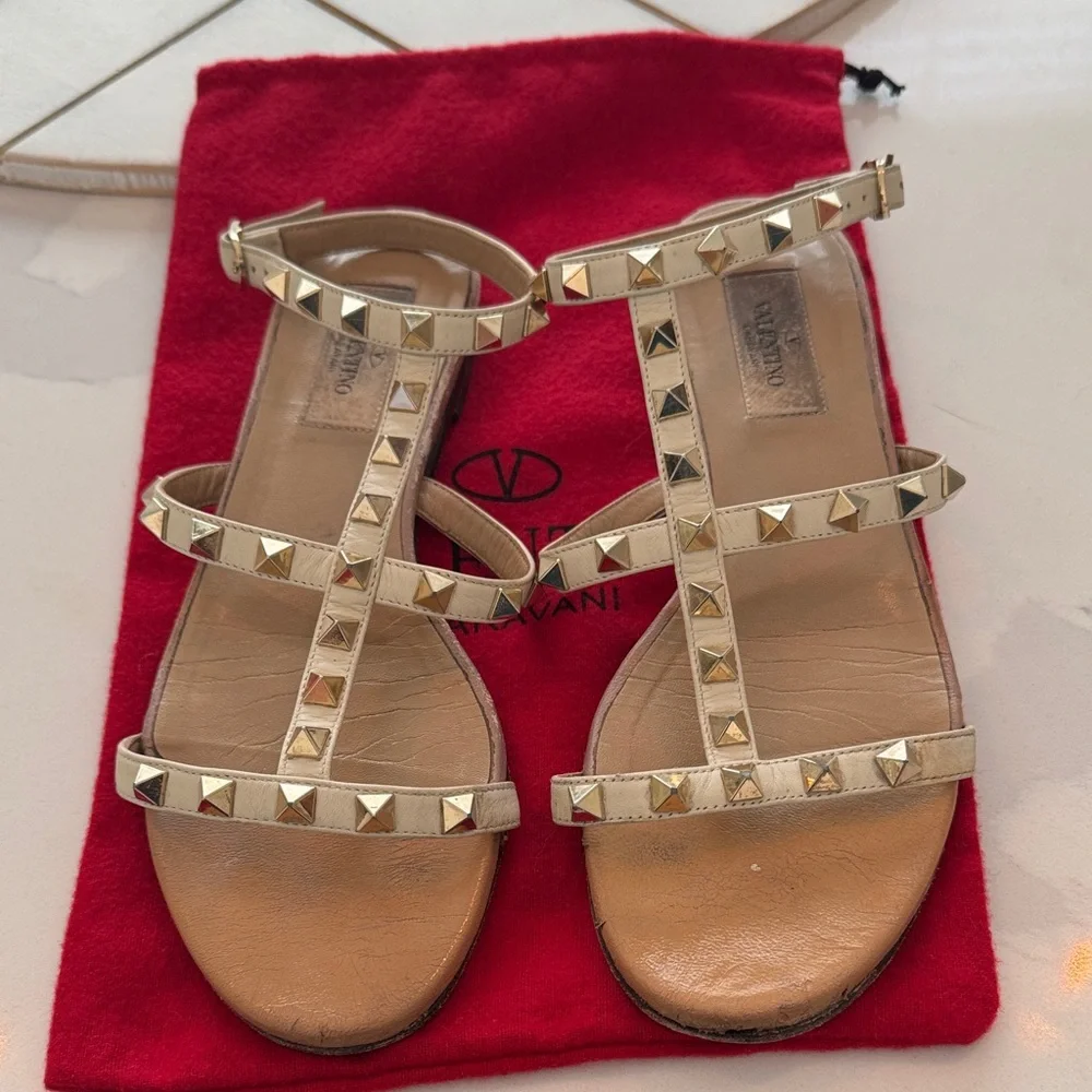 Valentino Cream Rockstud Sandals - Picture 1 of 7